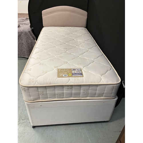 380 - SINGLE DRAWER DIVAN BED WITH DREAMS POCKET MATTRESS AND MATCHING HEADBOARD