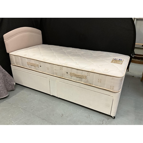 380 - SINGLE DRAWER DIVAN BED WITH DREAMS POCKET MATTRESS AND MATCHING HEADBOARD