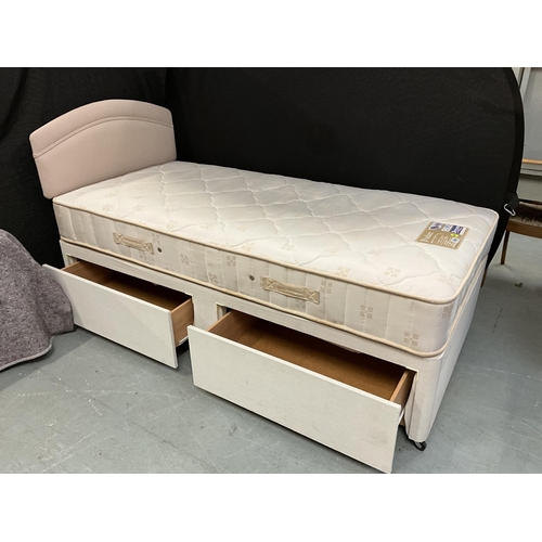 380 - SINGLE DRAWER DIVAN BED WITH DREAMS POCKET MATTRESS AND MATCHING HEADBOARD