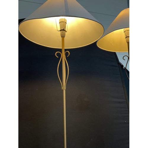 413 - 2 MODERN METAL STANDARD LAMPS COMPLETE WITH SHADES H64