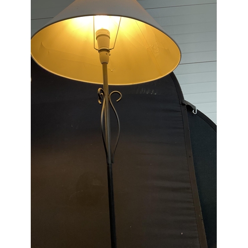 413 - 2 MODERN METAL STANDARD LAMPS COMPLETE WITH SHADES H64