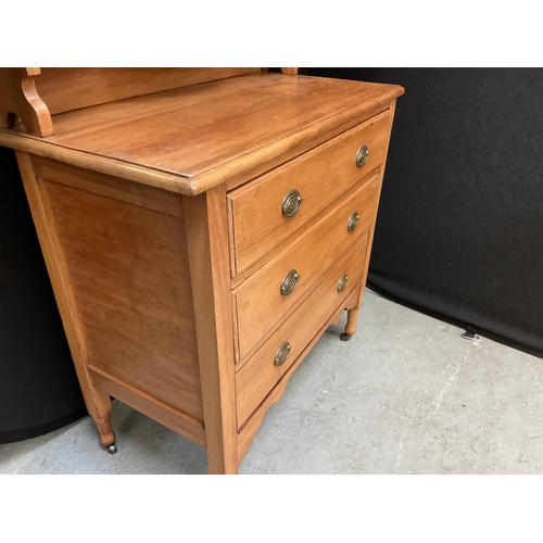 414 - EDWARDIAN SATINWOOD TRIPLE MIRROR DRESSING TABLE WITH 3 DRAWERS H60