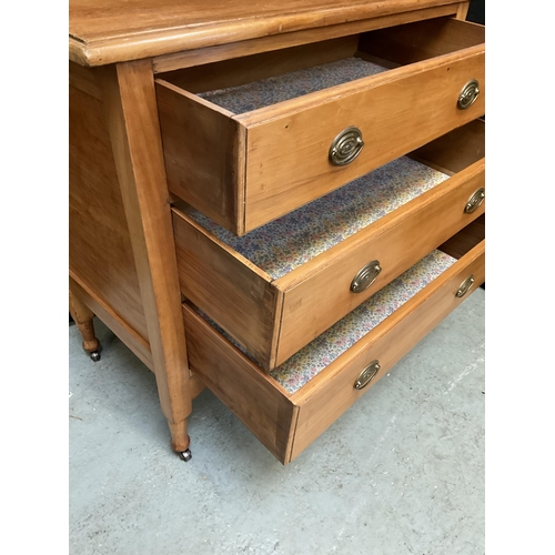 414 - EDWARDIAN SATINWOOD TRIPLE MIRROR DRESSING TABLE WITH 3 DRAWERS H60