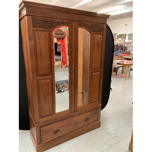 416 - EDWARDIAN SATINWOOD MIRROR DOOR DOUBLE WARDROBE WITH DRAWER TO BASE H76