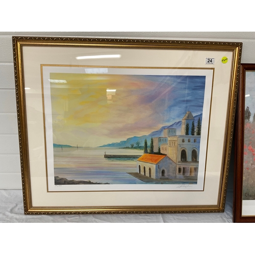 24 - SIGNED LIMITED EDITION PRINT 932/950  28” x 34” AND CLAUDE MONET FRAMED PRINT