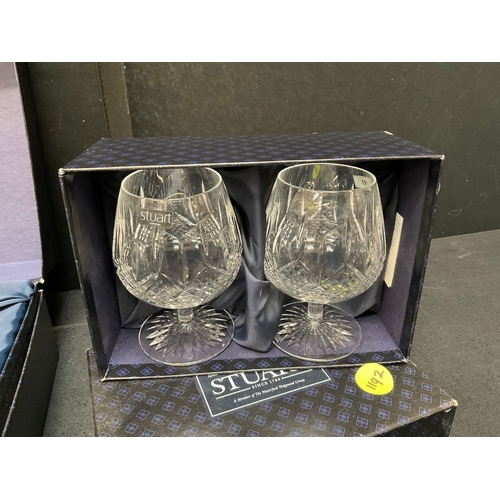 26 - TWO BOXED SETS STUART CRYSTAL - DECANTER AND 2 GLASSES