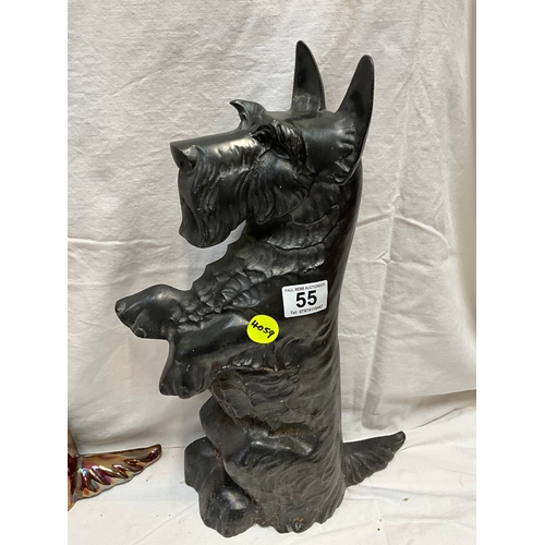 55 - 2 LUSTRE AND CAST IRON FIRESIDE DOGS H16”