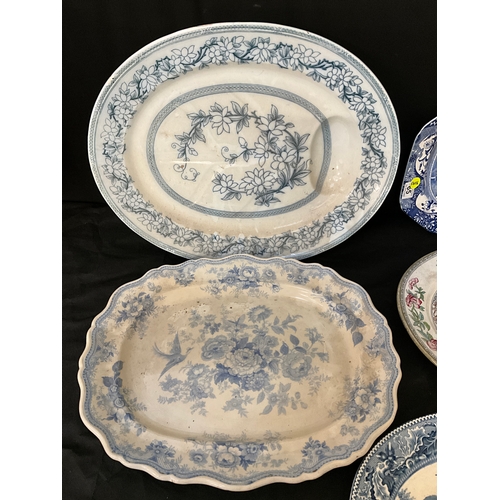 65 - QTY OF VICTORIAN MEAT PLATES (5) TO INCLUDE COPELAND SPODE EXAMPLE ETC AND SMALL BLUE AND WHITE DISH