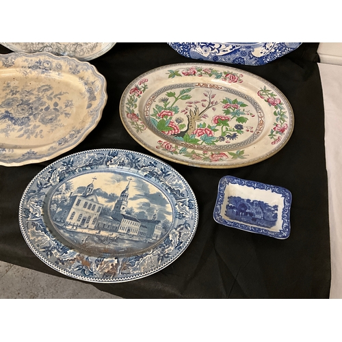 65 - QTY OF VICTORIAN MEAT PLATES (5) TO INCLUDE COPELAND SPODE EXAMPLE ETC AND SMALL BLUE AND WHITE DISH