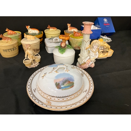 67 - BOX OF COLLECTABLE BUTTER DISHES ETC