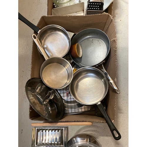 68 - 3 BOXES OF KITCHENWARE TO INCLUDE SAUCEPANS ETC