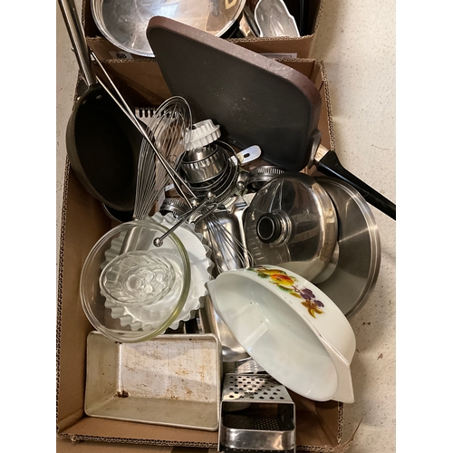 68 - 3 BOXES OF KITCHENWARE TO INCLUDE SAUCEPANS ETC