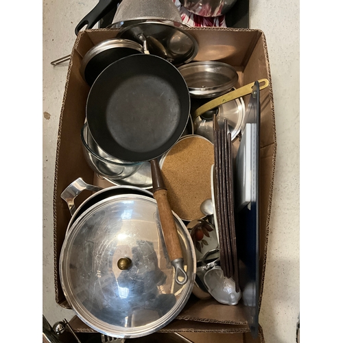 68 - 3 BOXES OF KITCHENWARE TO INCLUDE SAUCEPANS ETC