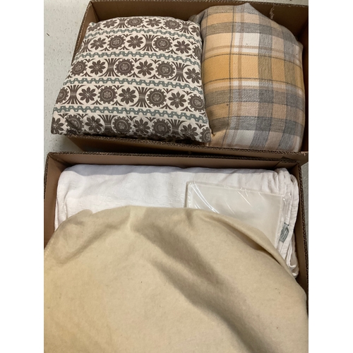 46 - 6 BOXES OF LINEN TO INCLUDE SCATTER CUSHIONS, BEDDING THROWS ETC