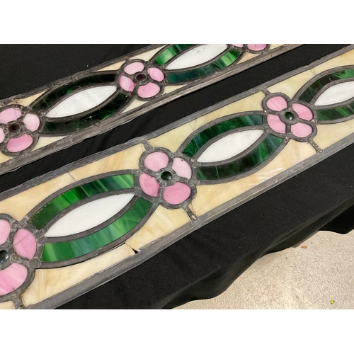 49 - 2 MODERN LEADED COLOURED GLASS PANELS A/F - LONGEST 46” x 5”