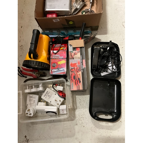 74 - BOX OF HARDWARE AND ELECTRICAL ITEMS