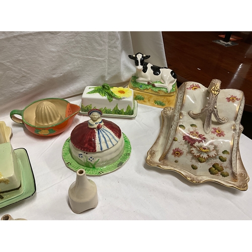 76 - BOX OF CHINA CHEESE AND BUTTER DISHES ETC