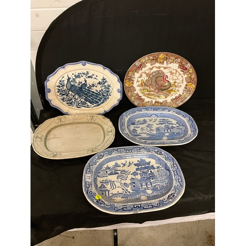 77 - QTY OF VICTORIAN AND LATER MEAT PLATES TO INCLUDE WILLOW PATTERNED EXAMPLES