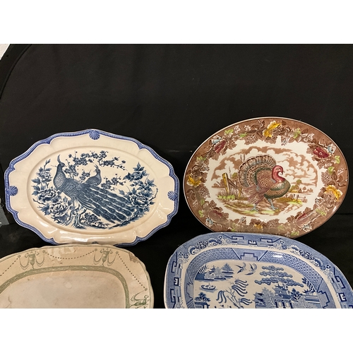 77 - QTY OF VICTORIAN AND LATER MEAT PLATES TO INCLUDE WILLOW PATTERNED EXAMPLES