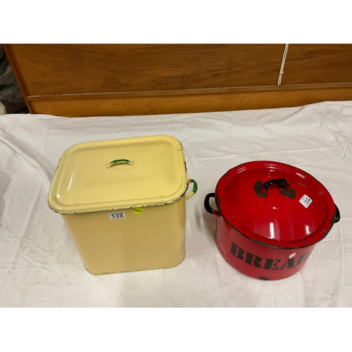 132 - 2 VINTAGE ENAMEL BREADBINS A/F