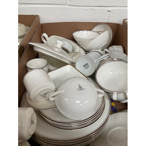 146 - 4 BOXES OF CHINA TO INCLUDE ROYAL GRAFTON, ROYAL DOULTON PAVANNE DINNERWARE (SECONDS), ROYAL DOULTON... 