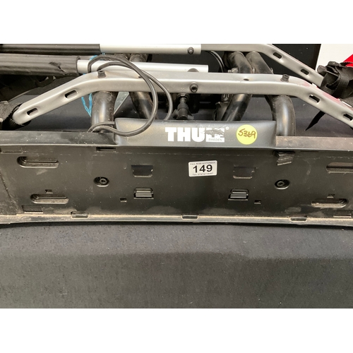 149 - THULE 2 CYCLE VEHICLE RACK, WARNING SIGN AND TOWING PLATE A/F