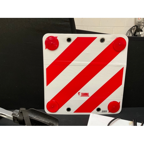 149 - THULE 2 CYCLE VEHICLE RACK, WARNING SIGN AND TOWING PLATE A/F