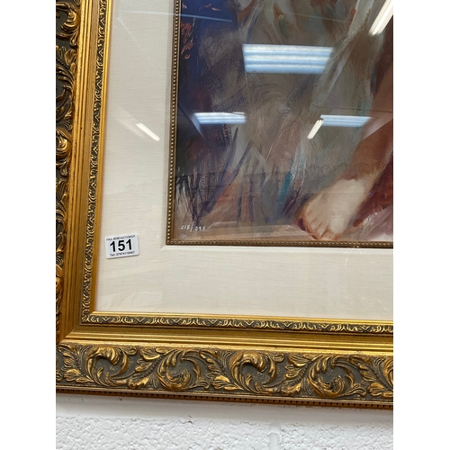 151 - GILT FRAMED SIGNED LIMITED EDTION 218/295 PRINT OF LADY 36” x 43”