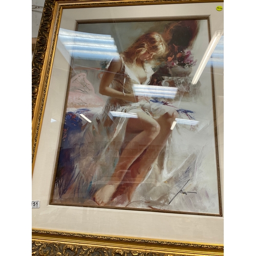 151 - GILT FRAMED SIGNED LIMITED EDTION 218/295 PRINT OF LADY 36” x 43”