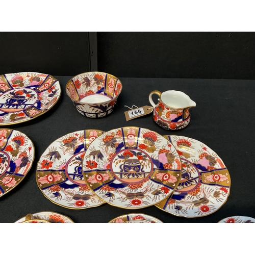 155 - QTY ROYAL CROWN DERBY CHINA TO INCLUDE MILK JUG, BOWL, CUPS SAUCERS, SIDE PLATES ETC