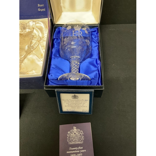 171 - 2 BOXED STUART CRYSTAL COMMERORATIVE GLASS GOBLET & LOVING CUP AND BOXED WEBB CORBETT COMMEMORATIVE ... 