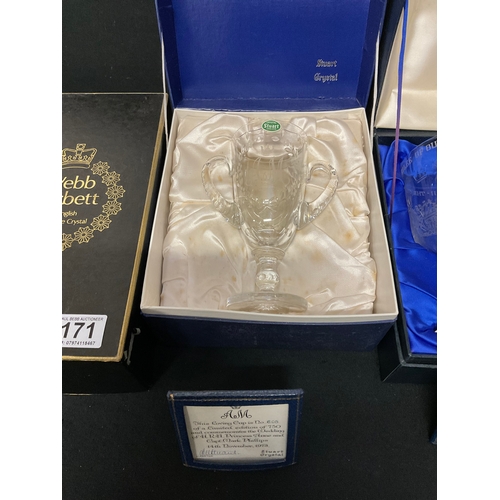 171 - 2 BOXED STUART CRYSTAL COMMERORATIVE GLASS GOBLET & LOVING CUP AND BOXED WEBB CORBETT COMMEMORATIVE ... 