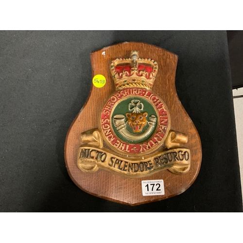 172 - SHROPSHIRE LIGHT INFANTRY KSLI WALL PLAQUE - A/F