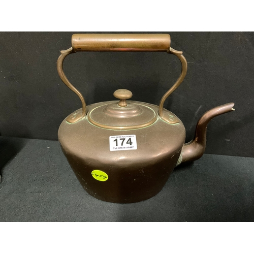 174 - VICTORIAN COPPER WATERING CAN & VICTORIAN COPPER KETTLE A/F