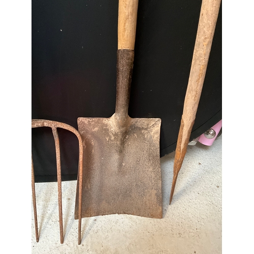 113 - COLLECTION OF TOOLS -  SPADE FORKS ETC