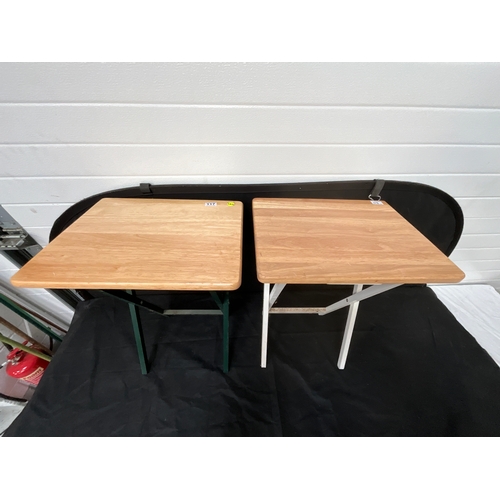 117 - PAIR OF MODERN WOODEN FOLD UP TABLES SIZE H26