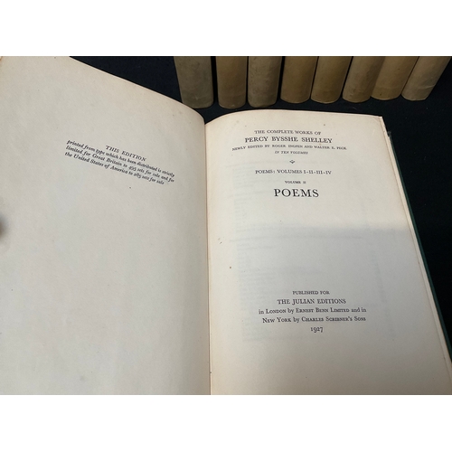 189 - 10 VOLUMES OF THE WORKS OF PERCY BYSSHE SHELLEY  TO INCLUDE LETTERS, PROSE AND POEMS