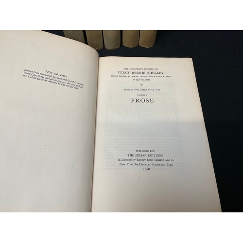 189 - 10 VOLUMES OF THE WORKS OF PERCY BYSSHE SHELLEY  TO INCLUDE LETTERS, PROSE AND POEMS