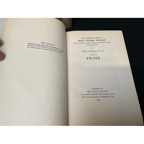 189 - 10 VOLUMES OF THE WORKS OF PERCY BYSSHE SHELLEY  TO INCLUDE LETTERS, PROSE AND POEMS