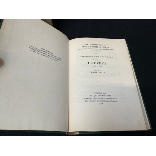 189 - 10 VOLUMES OF THE WORKS OF PERCY BYSSHE SHELLEY  TO INCLUDE LETTERS, PROSE AND POEMS