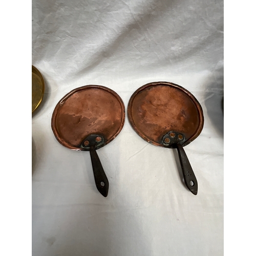 124 - QUANTITY OF COPPER AND BRASS CANDLE STICKS GEORGIAN SKILLETS ETC