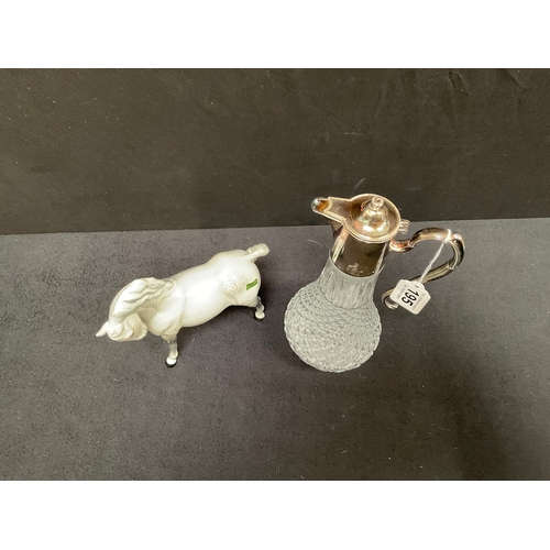 195 - BESWICK DAPPLE GREY CHINA HORSE AND SILVER PLATED CLARET JUG