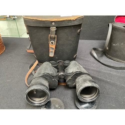 199 - PAIR CASED BINOCULARS, PAIR CASED MIRANDA GOLD COATED OPTIC BINOCULARS AND CROCODILE STYLE BOX