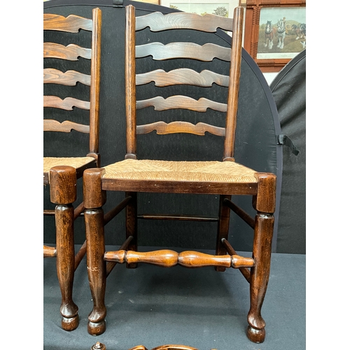 203 - 4 OAK LADDERBACK RUSH SEATED DINING CHAIRS