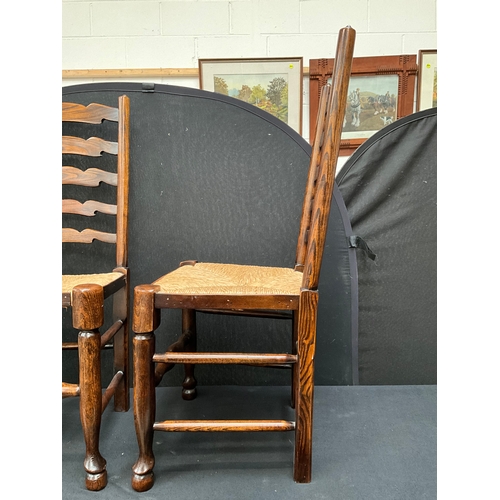 203 - 4 OAK LADDERBACK RUSH SEATED DINING CHAIRS