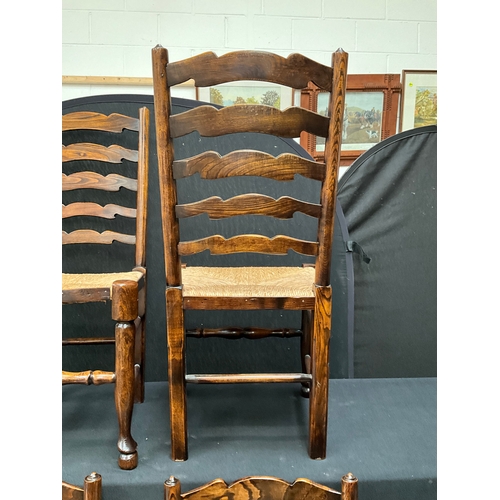 203 - 4 OAK LADDERBACK RUSH SEATED DINING CHAIRS