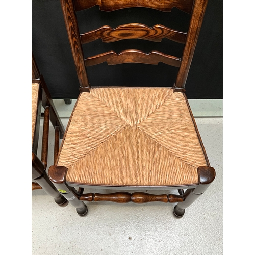 203 - 4 OAK LADDERBACK RUSH SEATED DINING CHAIRS