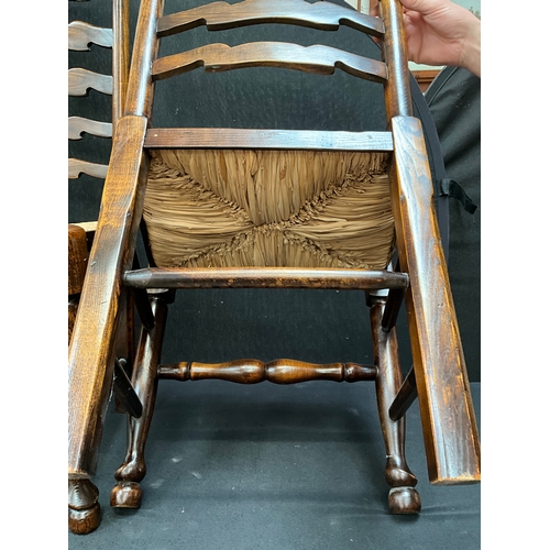 203 - 4 OAK LADDERBACK RUSH SEATED DINING CHAIRS