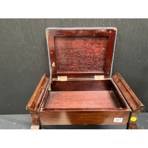 207 - VINTAGE MAHOGANY PIANO STOOL WITH UPHOLSTERED SEAT