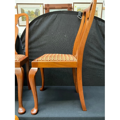 209 - 6 MAHOGANY HIGH BACK DINING CHAIRS ON CABRIOLE LEGS WITH UPHOLSTERED SEATS TO INCLUDE 2 CARVERS